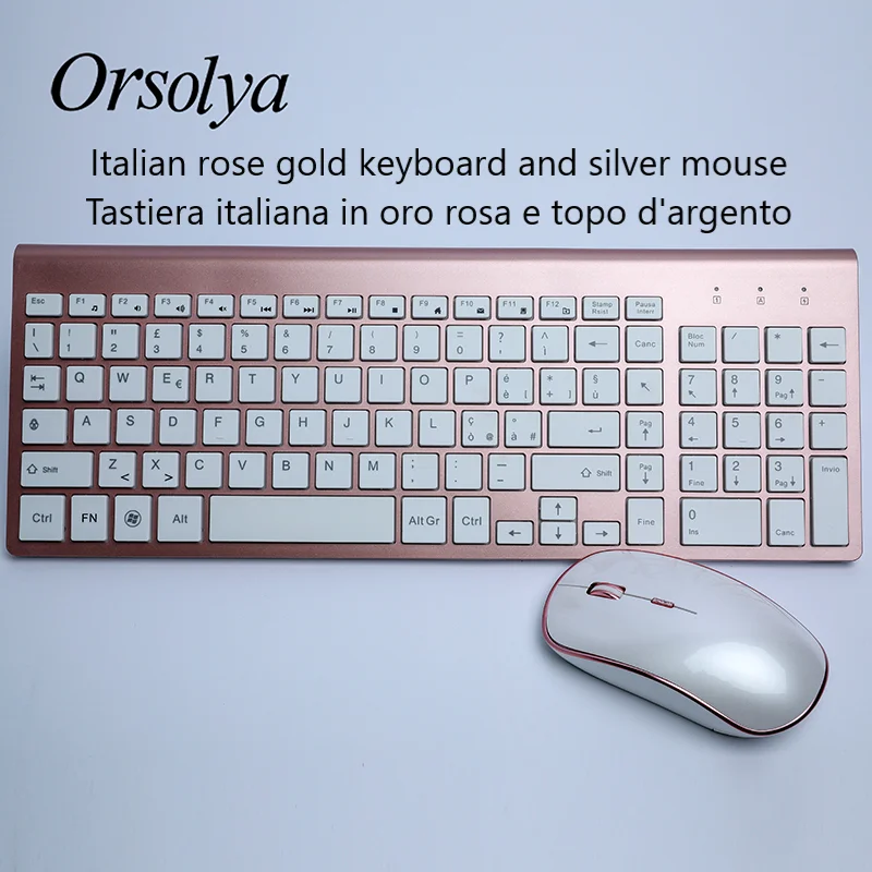 2,4G Беспроводная клавиатура и мышь Combo Orsolya Whisper-тихий, английский/Немецкий DE/Итальянский IT макет клавиатуры, розовое золото+ серебро - Color: KB-Rose Gold Italian