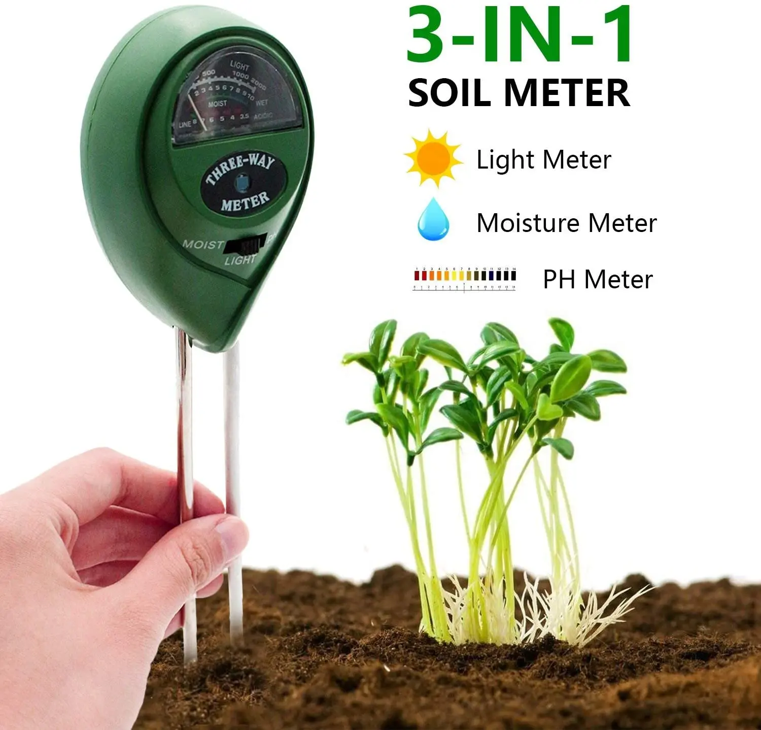 3 in1 Soil Water PH Tester Moisture Light Test Meter For Flower Garden Plant Kit 