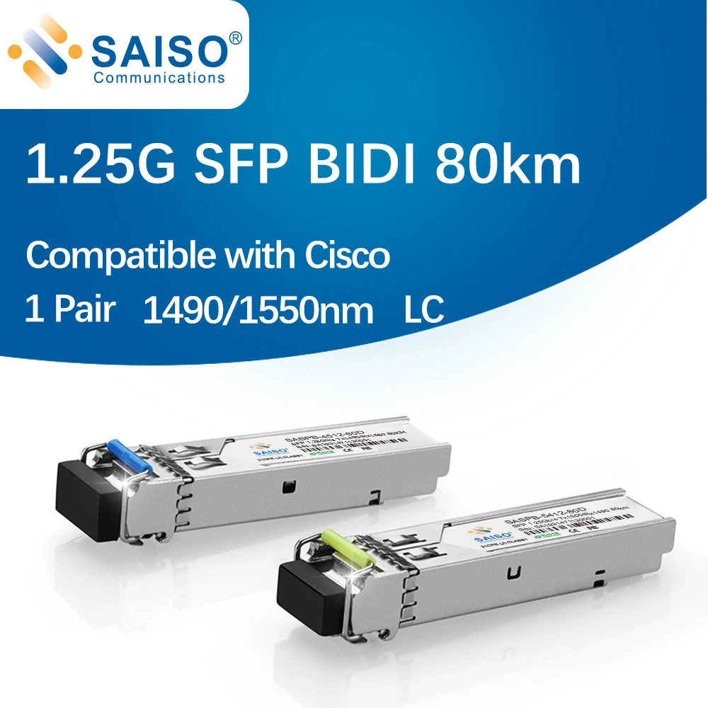 1Pair 1.25G SFP BiDi LC Gigabit Module 1490nm/1550nm 80km Fiber Optic Transceiver Compatible with Cisco |