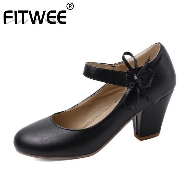 

FITWEE 6 Color Plus Size 32-48 Ladies Pumps Party Club Sweet High Heels Shoes Women Buckle Spring Office Work Pumps Footwear