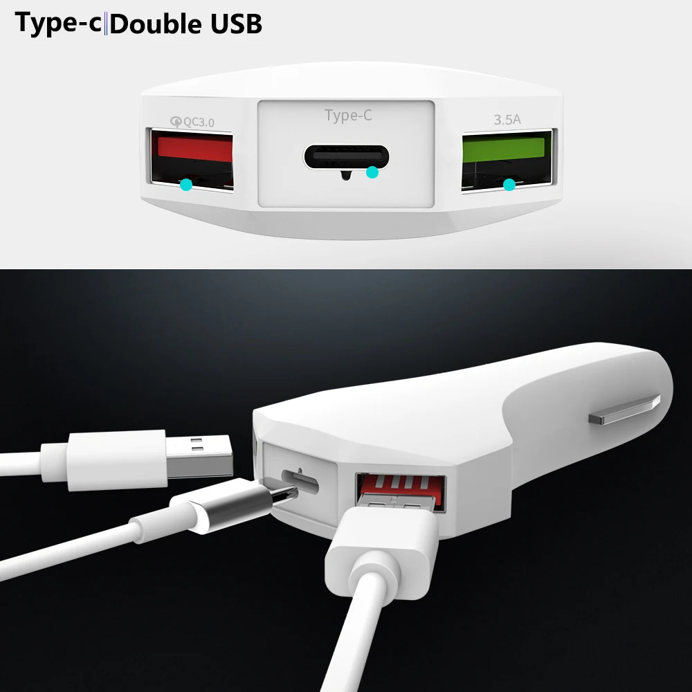 Для автомобильного зарядного устройства 5 в 3 А адаптер usb type c адаптивный QC 3,0 Быстрая зарядка Usb Автомобильное зарядное устройство для redmi k20 huawei phone iphone