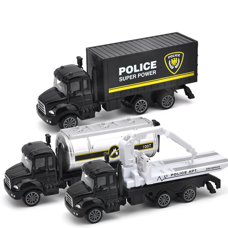 30 Kinds Police Rescue Truck Models 1:64 Scale Alloy Diecasts Toys Vehicles Trailer Flatbed Car for Boys Educational Gifts Y055