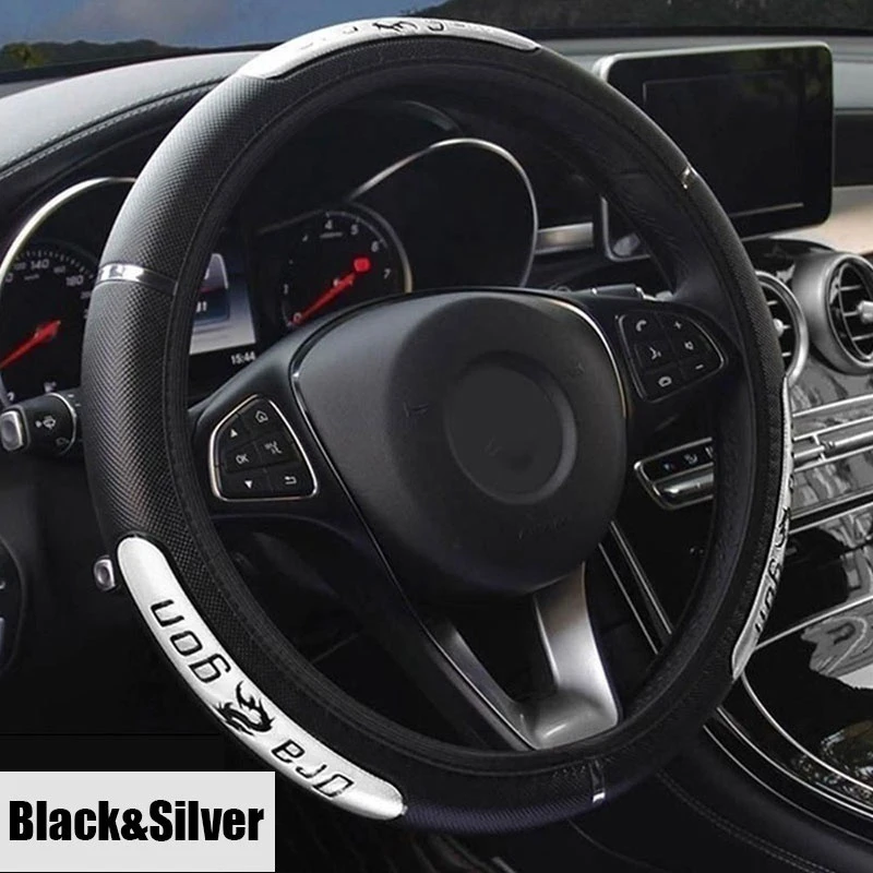 black silver Чехол рулевого колеса автомобиля Меховой чехол на руль автомобильные аксессуары украшение автомобиля аксессуары для интерьера - Название цвета: black silver