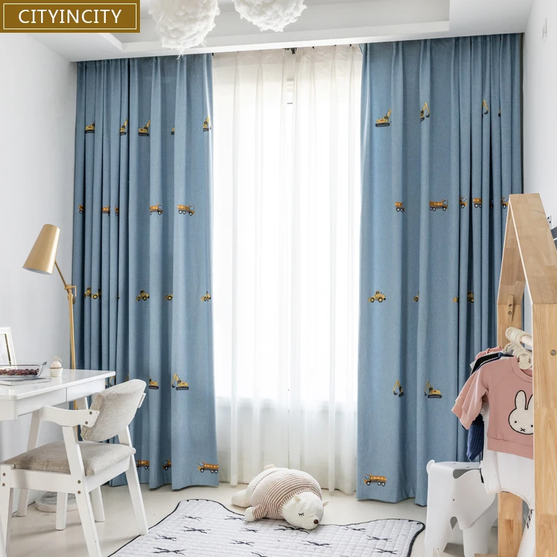 Занавеска для мальчика cityity спальни вышитая занавеска из искусственного льна
