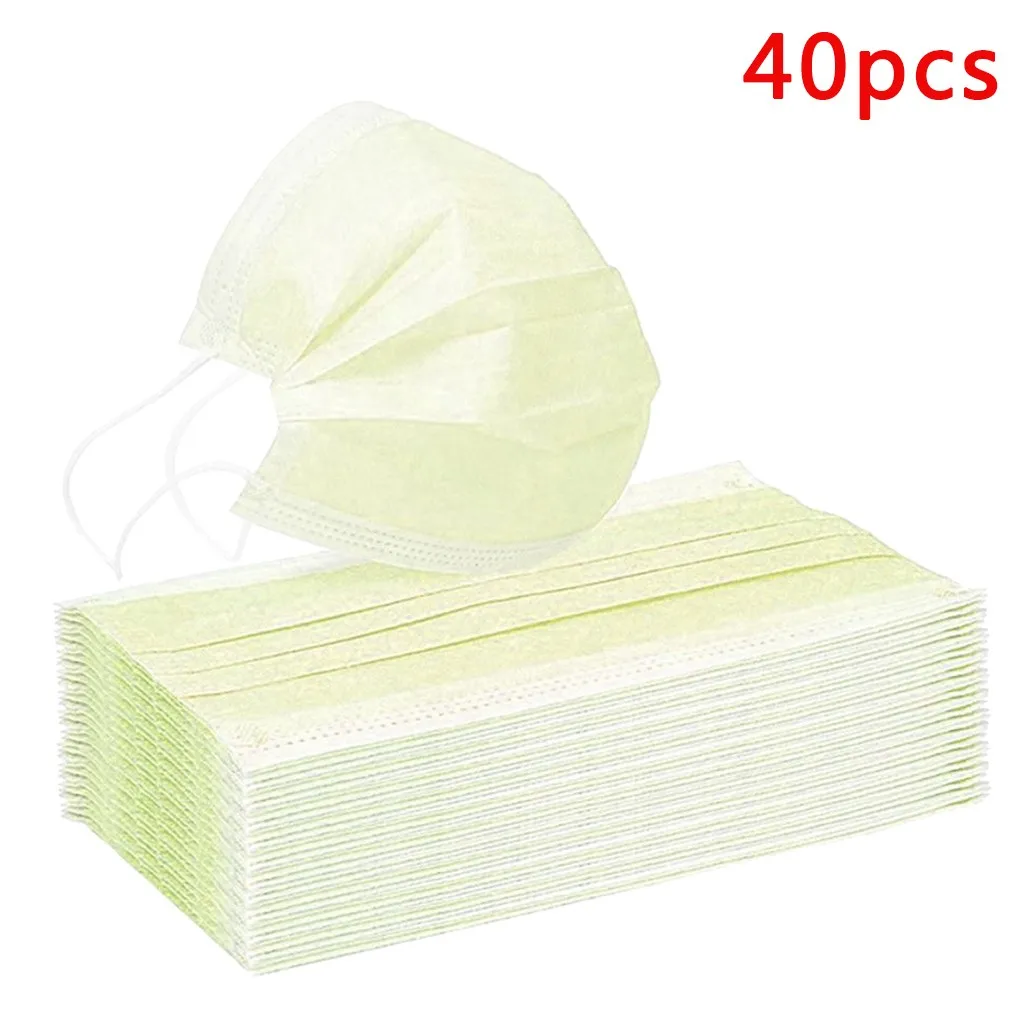 

40pcs Yellow Disposable Mask Non-woven Fabric Facial Mask 3 Layers Personal Face Mouth Masks Masque Halloween Cosplay Mascarilas