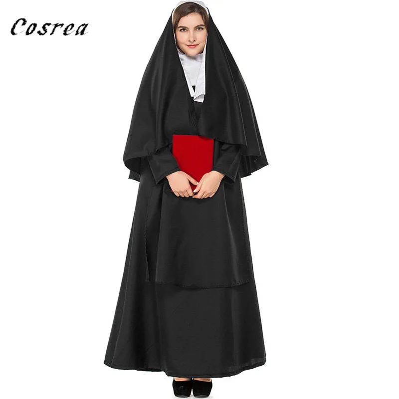 Девы Mary The Nun маскарадные костюмы Маска для взрослых длинные черные страшные монашки костюм привидения форма для вечеринки Хэллоуина ужас латексные реквизиты