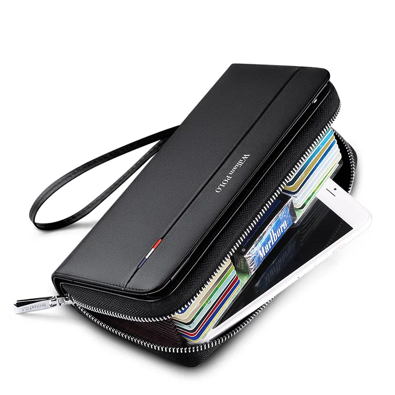 

WILLIAMPOLO Radio frequency identification wallet men's long 100% leather card bag large capacity multi-function card clip walle