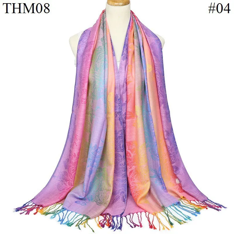 Осенний жаккардовый хлопковый шарф женская известная стильная шаль для путешествий обертывания женский бахрома хлопок хиджаб палантины теплые шарфы - Цвет: 9