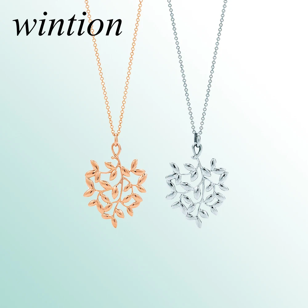 

Wintion tiff Leaf design necklace Original 100% 925 Sterling Silver Women Free Shipping Jewelry High-end Quality Gift