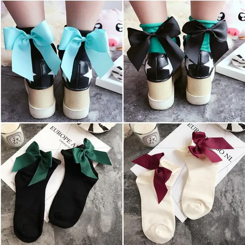 Girls's Cute Bow Socks Candy Color Stockings Lady Girls Women Casual Short Socks BowKnot Socks ODM & OEM 34 Colors 1pair/2pcs transparent women sock summer sheer fashion socks women s shiny mesh sexy glitter short candy cotton cute casual socks female