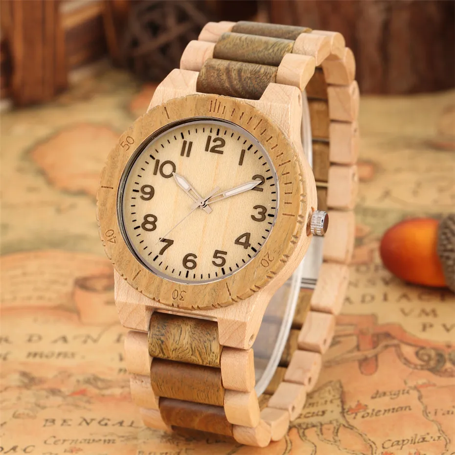 Reloj Masculino полностью деревянные мужские часы с кварцевым механизмом арабские цифры дисплей круглый циферблат Мужские часы складные застежка деревянные подарки ТЗА