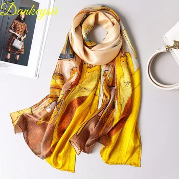 

DANKEYISI Real Silk Women Scarf Ladies Silk Scarf Shawl Long Scarves Female Fashion Elegant Neck Scarf Beach Shawl Cover-ups