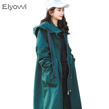 

Long Windbreake Women Spring Loose Trench Coat Plus Size Korean Clothes Fashion Solid Color Hat Outerwear Coats Female Jackets