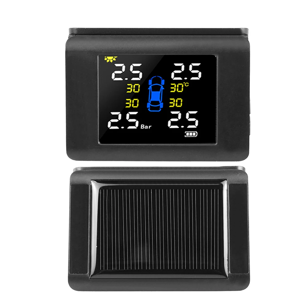 Solar Power Car Tire Pressure Monitoring System with 4 Sensors LCD Real-time Display Auto Alarm