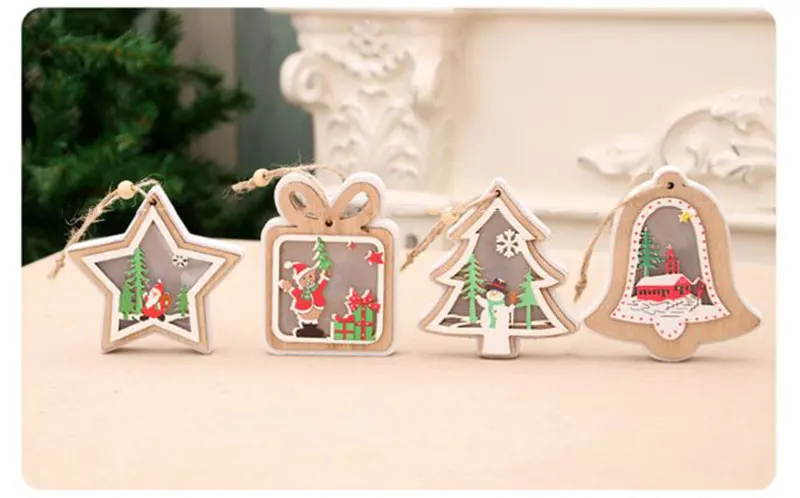 Год 2 шт./компл. Деревянная звезда Jingle в форме колокольчика светодиодный подвесной светильник светится в темноте дома Рождество украшения год