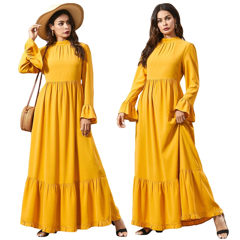 yellow long sleeve maxi dress