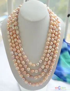 

Natural 100" 10mm pink lavender baroque freshwater pearl necklace