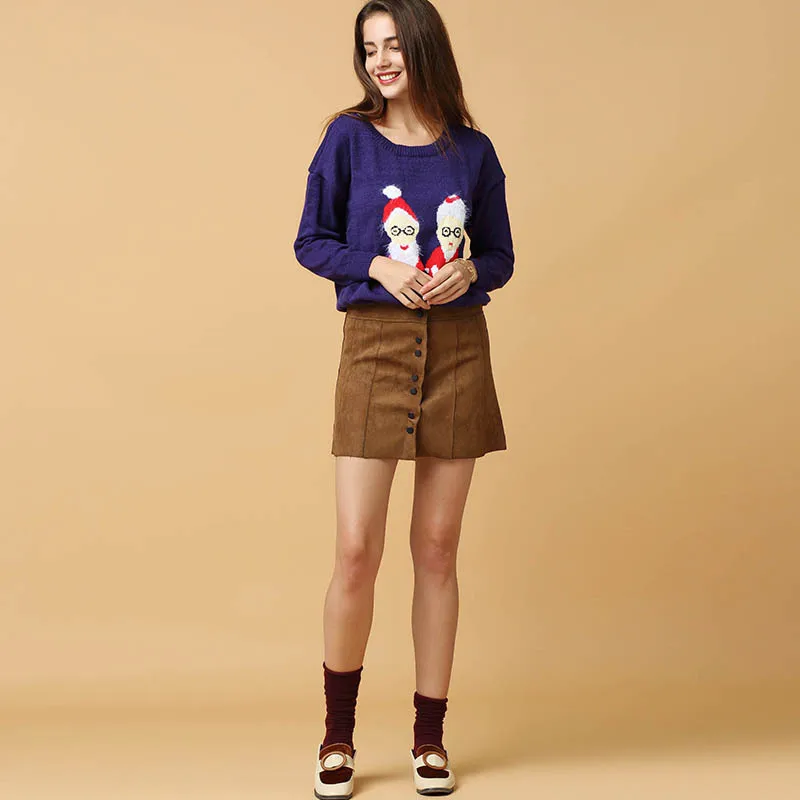 Fashion Plus Size Christmas Sweater Dark Blue Round Neck Long Sleeves Women's Oversized Sweaters Knit Sweater Winter Clothes