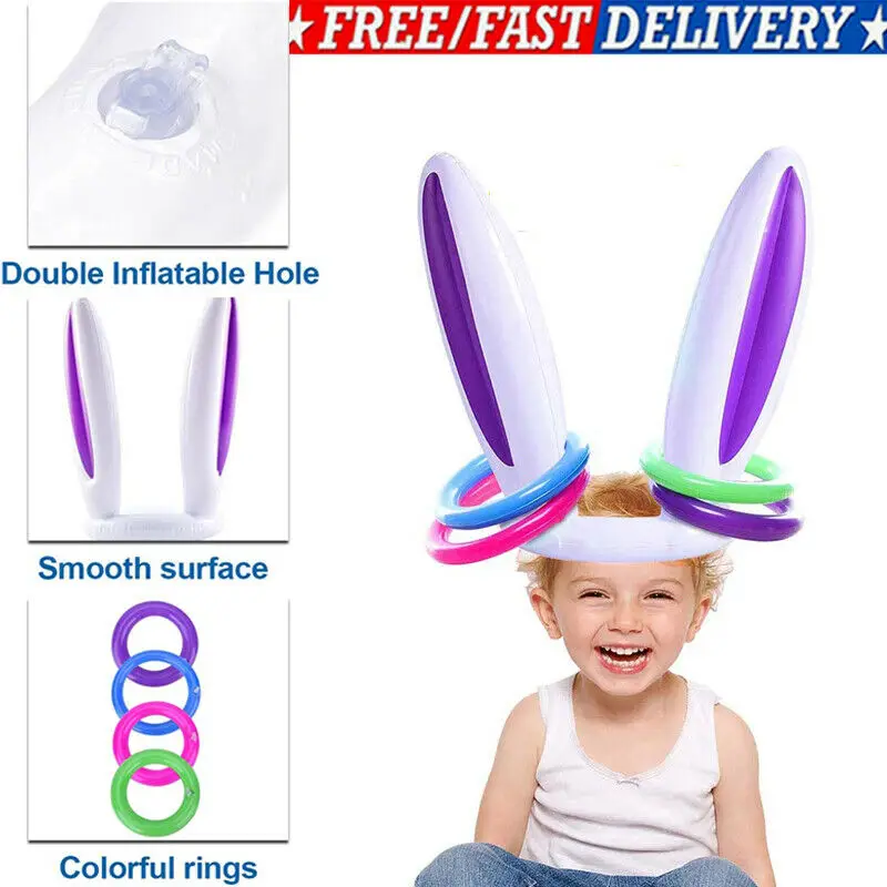 Inflable conejito de Pascua Gorro con orejas de conejo anillo lanzamiento Pascua niños Juego juguete para regalo 2020