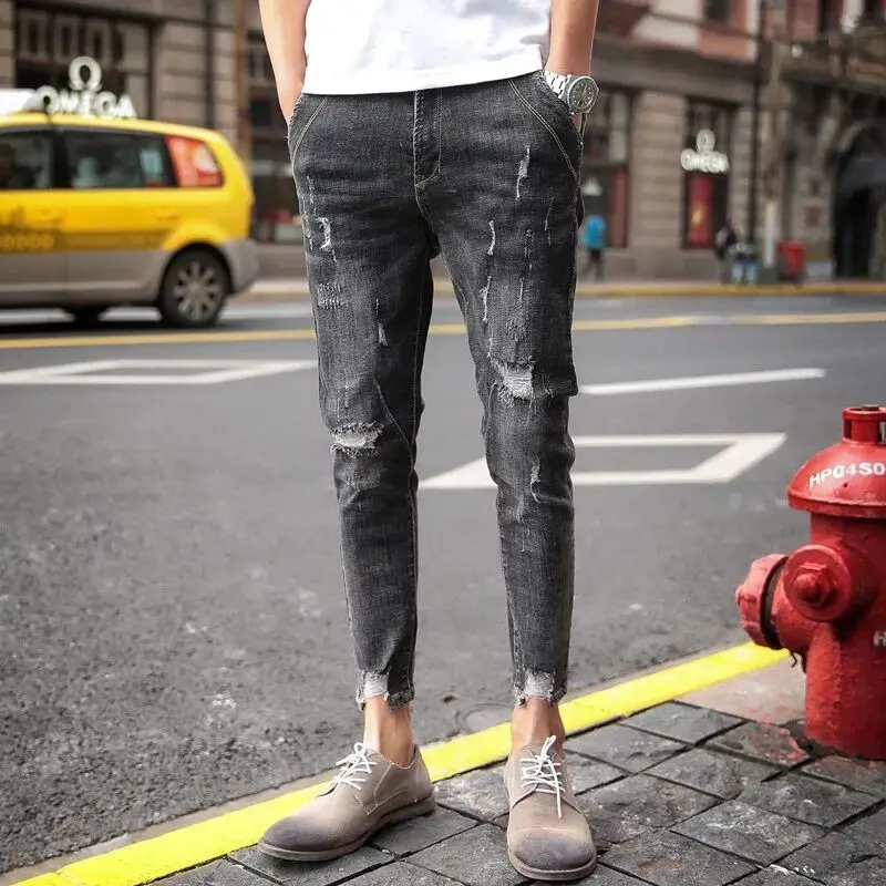 Мужские джинсы скинни байкерские рваные стрейчевый Облегающий Брюки в стиле хип-хоп с дырками для мужчин джинсовые потертые джинсы