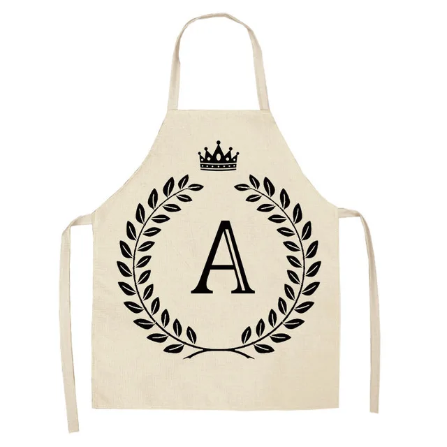 1Pcs Simple Crown Letter Printed Kitchen Apron for Woman Man Cotton Linen Aprons For Cooking Home Cleaning Tools WQTF16