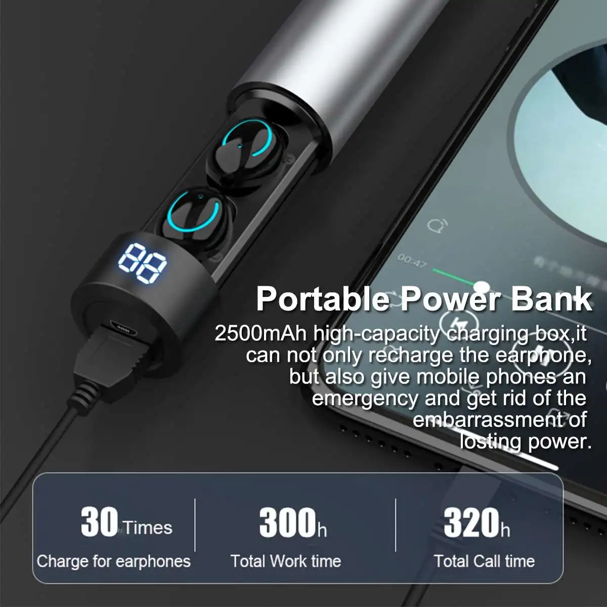 Q19 TWS Wireless bluetooth 5.0 Earbuds LED Display Screen Waterproof bluetooth Earphones With Large Capacity Charging Box