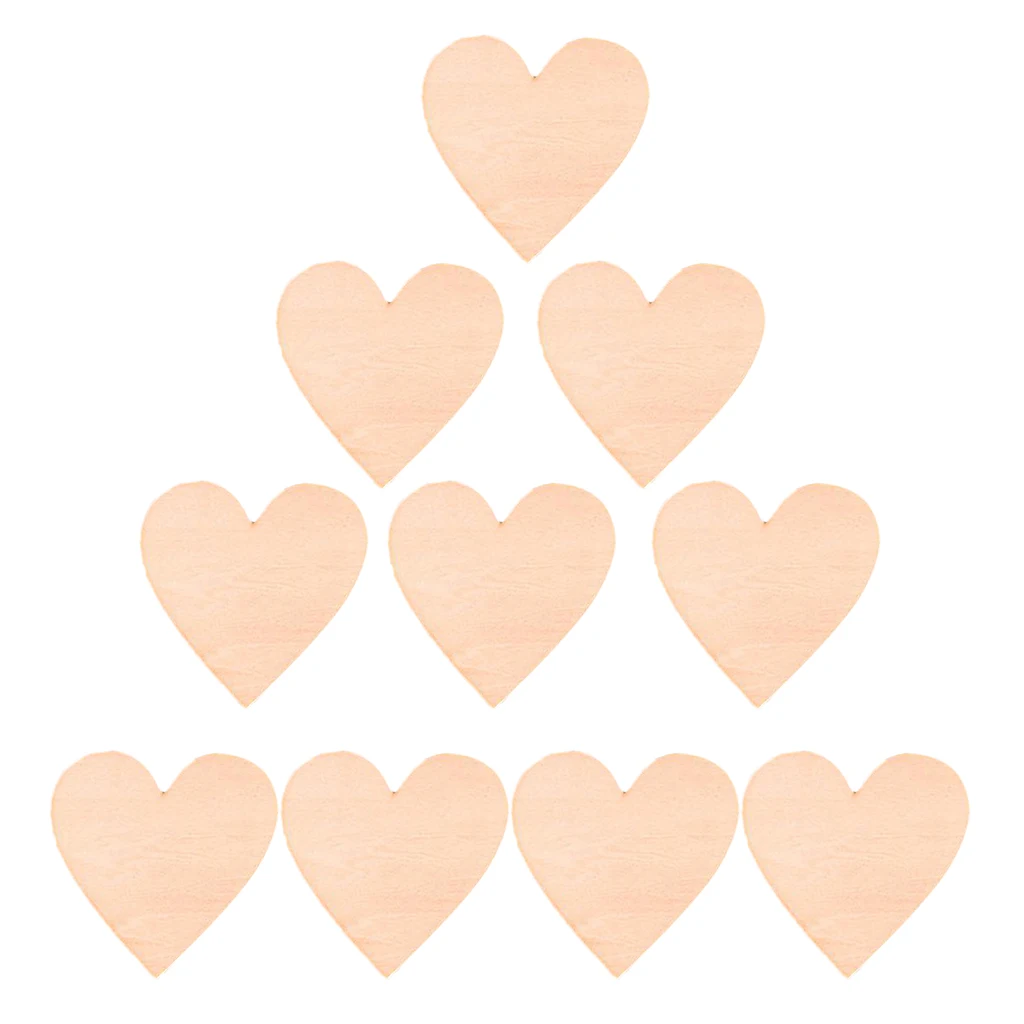 10pcs Unpainted Heart Shapes Kids Crafts Wooden Embellishments Crafts Wedding Decorations 10cm