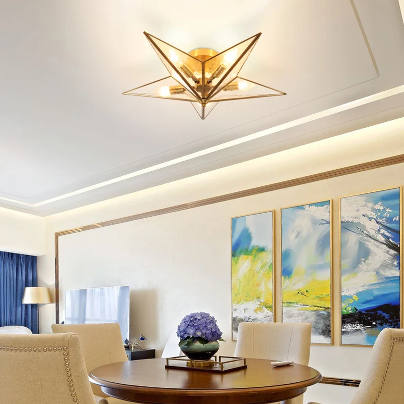 

Luxury Copper Led Ceiling Lamp Warm Starlight Living Room Balcony Staircase Study Ceiling Light Modern Bedroom Aisle Lighting