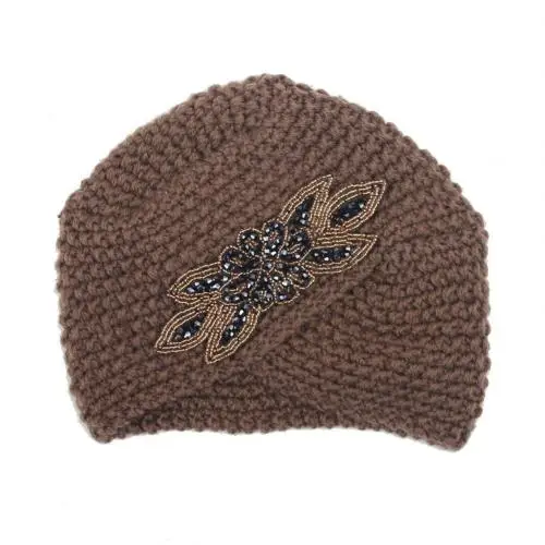 Хаки Модные женские туфли, детская Вязанная одежда «Crochet тюрбан шапка зимняя обувь на теплом меху стразы лист шапочка головка крест головные уборы - Цвет: Хаки