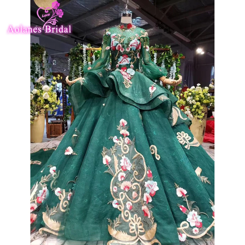 2019 Ruffless Baljurk Prom Dresses Abendkleider Hoge Hals Kant Kristallen Dark Green Formele Jurk Abiye Gece Elbisesi Jurken 2019 Ruffless Baljurk Prom Dresses Abendkleider Hoge Hals Kant Kristallen Dark Green Formele Jurk Abiye Gece Elbisesi Jurken