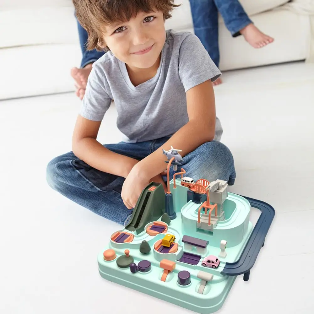 Online Coche de bebé juego de aventura Manual Rail juguetes de vía del tren para la educación de los niños juguete Macaron Color Mesa juego rompecabezas regalos de navidad