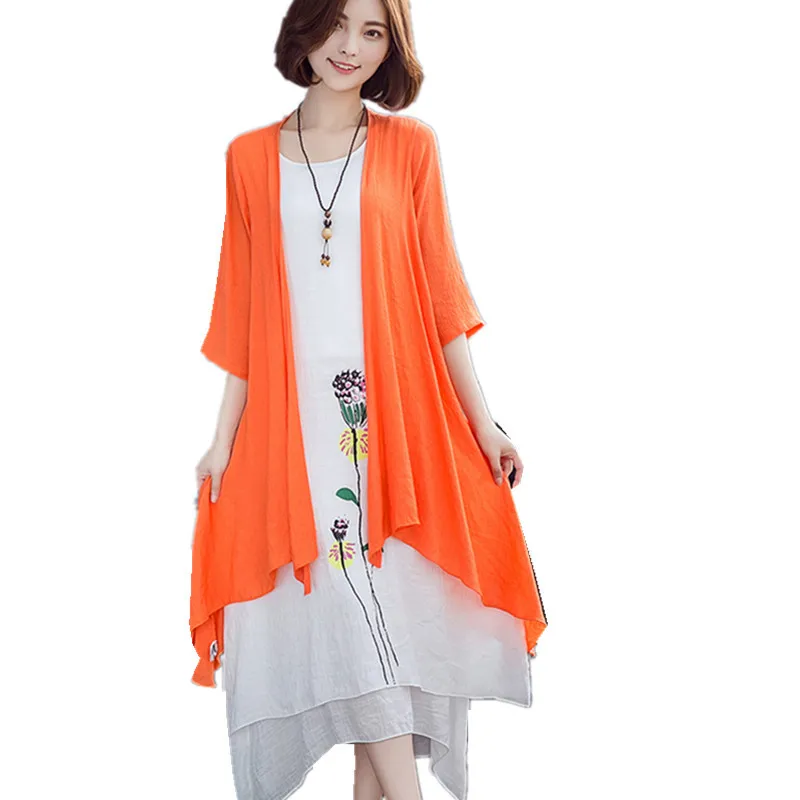 Clobee 2019 cotton linen two piece set dress kimono beach tunic boho vintage print floral plus size women summer sundress | Женская