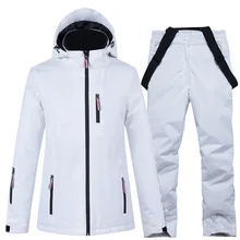 Ski Jacken + Strap Hosen Reine Weiß frauen Schnee Tragen Kleidung Snowboard Anzug Sets Wasserdicht Winddicht Winter Kostüm-30 warme