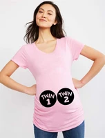 Twin 1 & Twin 2 Women's Maternity Short Sleeve Crew Neck Tie Pregnancy T-Shirt Color Clothes for Pregnant Women 2020 1