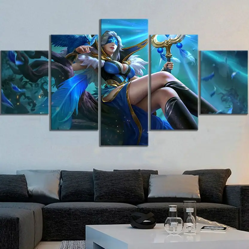 No Framed 5 Pezzi Indaco Aviatrix Pharsa Mobile Legend Game Wall Art Canvas Poster Immagini Dipinti Decorazioni Per La Casa Per La Camera Dei Bambini