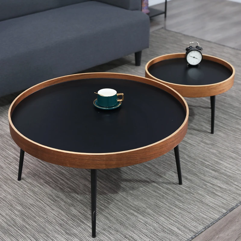 Table Basse Nordique pour Fils et Mère, Petit Appartement, Salon Rond, Brochure Noire, Moderne et Minimaliste, Enrichi