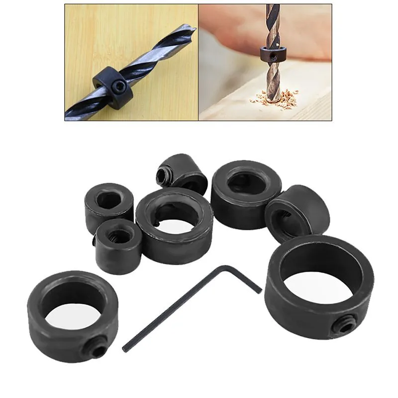 

8PCS/Set 3.2-16.2mm Carpentry Drill Locator Drill Bit Depth Necklaces Stop Ring Woodworking Bit Locator for Wood Drill Bit