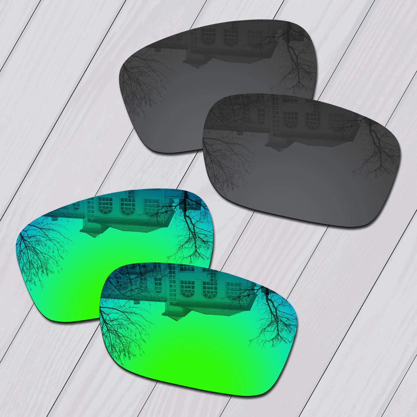 E.O.S 2 Pairs Black & Emerald Green Polarized Replacement Lenses for Oakley Big Taco OO9173 Sunglasses E.O.S 2 Pairs Black & Emerald Green Polarized Replacement Lenses for Oakley Big Taco OO9173 Sunglasses