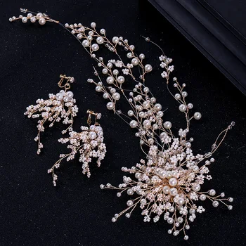 

Bride Crystal Hair Clip Earrings Sets Barrette Jewelry Pearl Hair Pins Earrings Set Bridal Wedding Hair Accessories