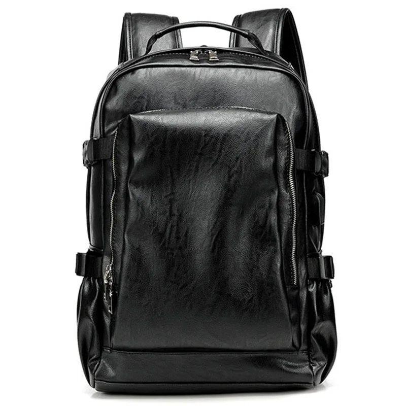 

New Casual Shoulder Bag Male Business Computer Backpack Pu Leather Retro Student Backpack