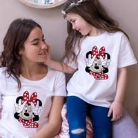Tees Women T Shirt Minnie Mouse Print T-shirt Casual White Short Sleeve Baby Girls Summer Brand Family Matching Clothes Cute Top