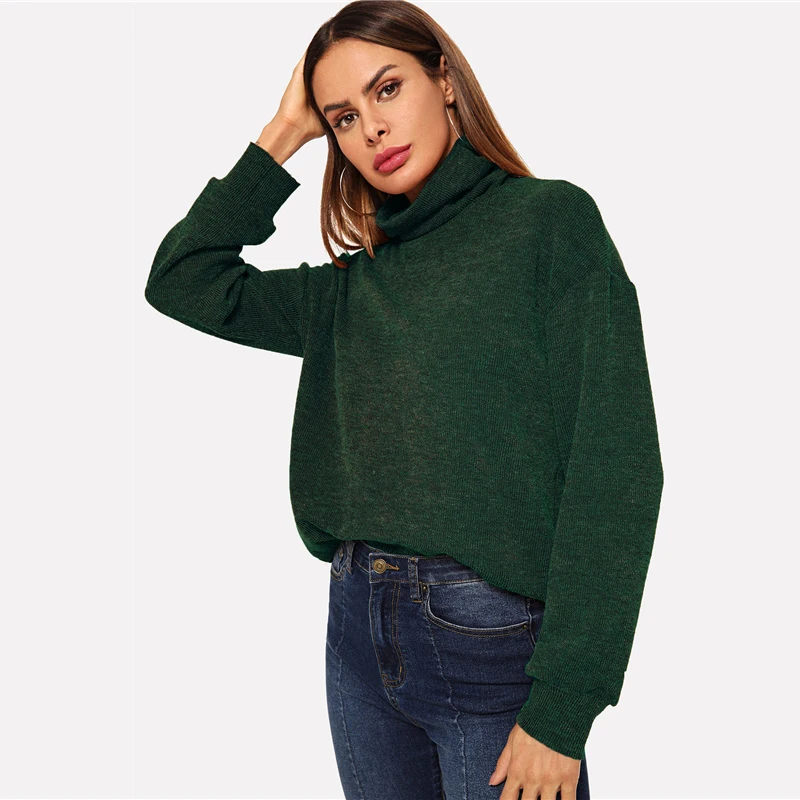 COLROVIE однотонный пуловер с высоким горлом, пуловер с длинным рукавом и высоким горлом, топы, осень, уличная одежда, Женские базовые толстовки