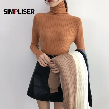 

Slim Knitting Tops For Women 2020 Spring Female Pullovers Long Sleeve Turtleneck High Collar Femme Pull Stretch Lolita Pullover