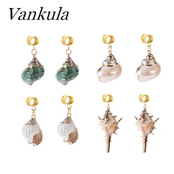 

Vankula Dangle Ear Gauges Plugs And Tunnels Body Jewelry Piercing Oreja 316L Stainless Steel tunnel Beautiful Shell Earrings