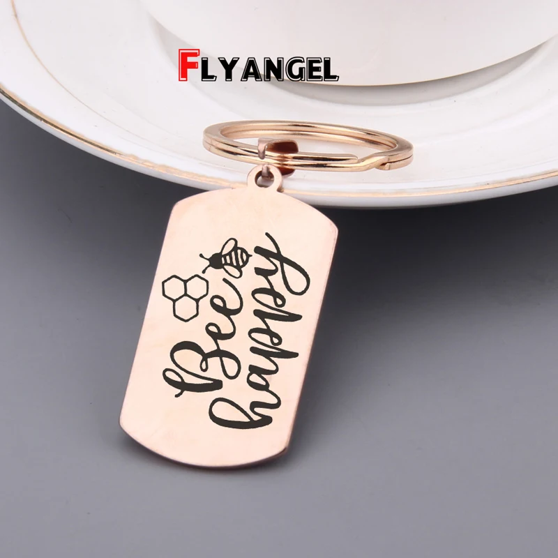 

Creative Bee Keychain Deep Engraved Bee Happy Key Ring Trinket Gift For Beekeeper Delicate Jewelry Trinket
