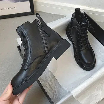 

PU Leather Martin Boots Women 2020 Autumn and Winter New Thick Heel Casual White Short Boots Women's Boots Q13-47