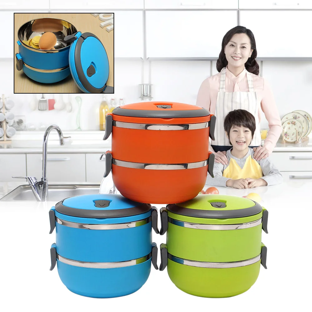 

New Portable Lunch Box 2 Layers Food Container Stainless Steel Thermal Insulated Bento Box Home Use Office School Lunch Box