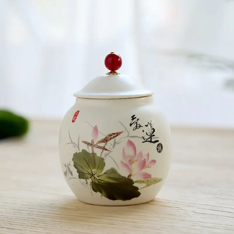 Mini Tea Jar Ceramic Tea Cans Seal Cans Home Decor Tank Travel Tea Jar moistureproof Tank Coffee Bean Cans Herb Storage Jar - Цвет: yaguangailian