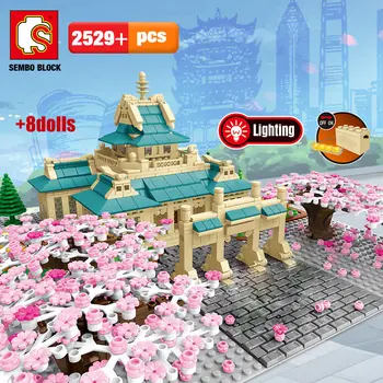 

SEMBO New Cherry blossom season City street view tree house Flower Building Blocks architecture model bricks toys for children