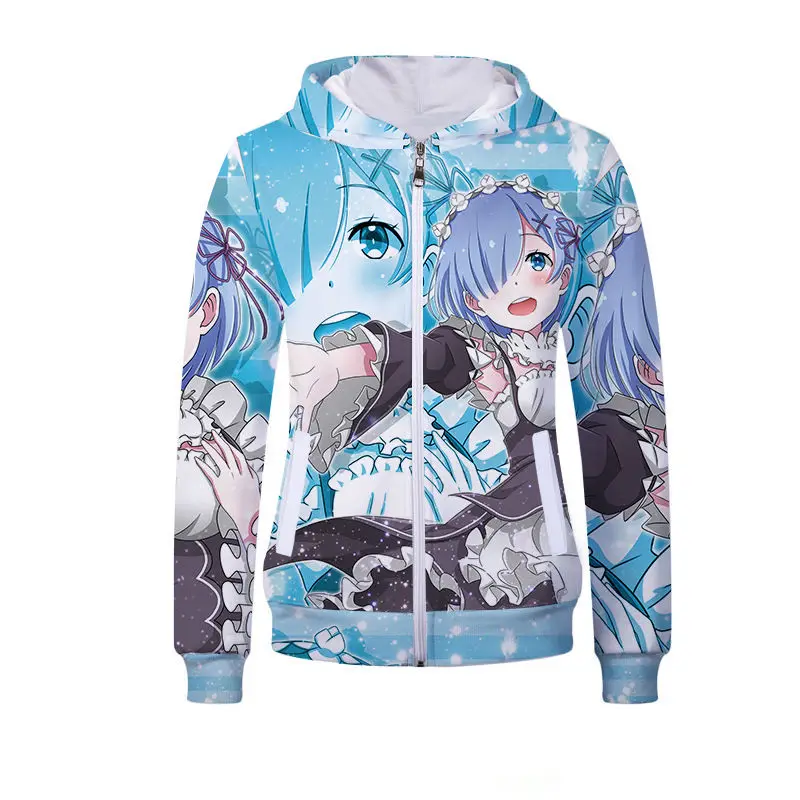 

Re Zero толстовка на молнии с капюшоном Куртка Пальто Толстовка для мужчин женщин верхняя одежда Rem и Ram японского аниме косплей костюмы